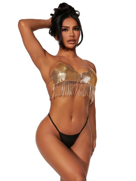 fringe metal bralette n7nf#, Black;red