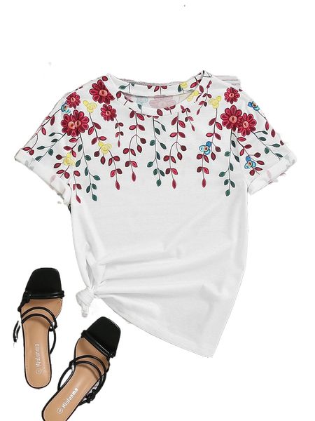 floral print round neck tee e1yv#, White
floral print round neck tee e1yv#, White