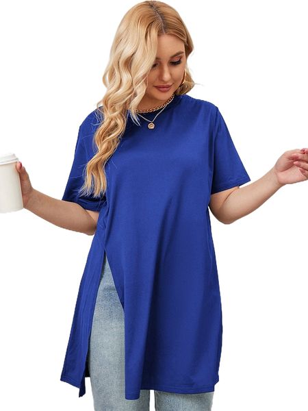 plus split hem tee o5sf#, Black