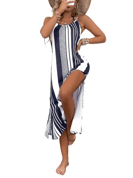striped split cover up f8nc#, White;black
