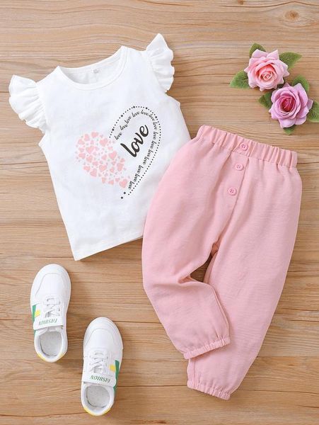 toddler girls heart & letter graphic ruffle trim & pants she, White
toddler girls heart & letter graphic ruffle trim & pants she, White