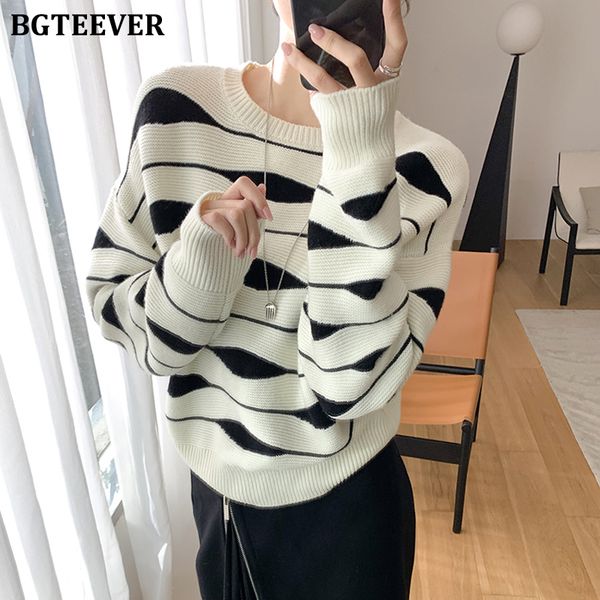 stylish o-neck ladies patchwork striped sweaters casual loose full sleeve female knitted pullovers 2021 autumn winter, White;black
stylish o-neck ladies patchwork striped sweaters casual loose full sleeve female knitted pullovers 2021 autumn winter, White;black