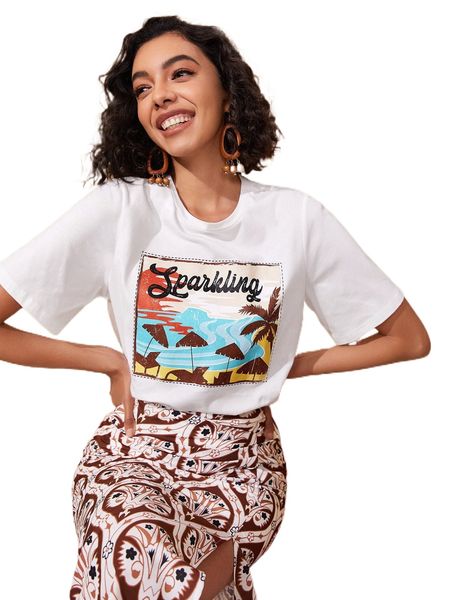 letter graphic t-shirt g0ay#, White 
letter graphic t-shirt g0ay#, White