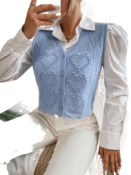 heart pattern button front sleeveless cardigan without blouse z6di#, White;black
heart pattern button front sleeveless cardigan without blouse z6di#, White;black