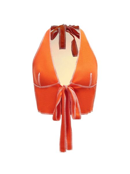 mod stitching tie front halter h2w8#, White