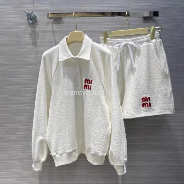 two piece dress miu mu early spring popl collar button embroidery letter towel sportswear shorts set women, White
two piece dress miu mu early spring popl collar button embroidery letter towel sportswear shorts set women, White