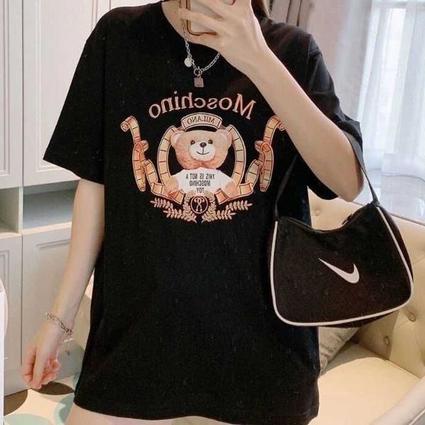 designer men women mos bear printed cotton short sleeve large fashion loose t-shirt couple student half sleeve, White;black 
designer men women mos bear printed cotton short sleeve large fashion loose t-shirt couple student half sleeve, White;black