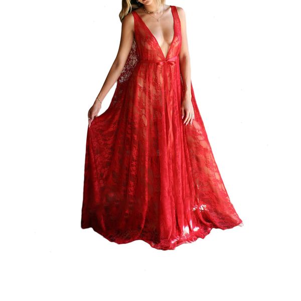 women seethrough one piece womens sleepwear dress sleeveless low cut lace nipped waist long for summer cosplay, Black;red
women seethrough one piece womens sleepwear dress sleeveless low cut lace nipped waist long for summer cosplay, Black;red