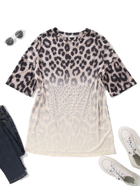 1pc ombre leopard print tee g6vy#, White