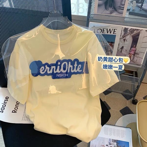 women's t-shirt designer light yellow towel embroidered letters milk sweet short sleeve t-shirt women harajuku style ins casual loose t, White
women's t-shirt designer light yellow towel embroidered letters milk sweet short sleeve t-shirt women harajuku style ins casual loose t, White