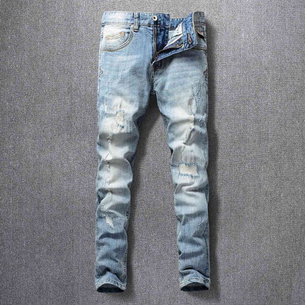 men's jeans classic worn and torn elastic jeans men's slim fitting feet patch embroidery korean style versatile pants l860, Blue
men's jeans classic worn and torn elastic jeans men's slim fitting feet patch embroidery korean style versatile pants l860, Blue