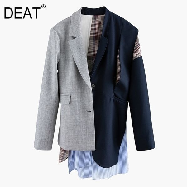 women asymmetrical striped plaid big size blazer lapel long sleeve loose fit jacket fashion spring y201026, White;black
women asymmetrical striped plaid big size blazer lapel long sleeve loose fit jacket fashion spring y201026, White;black