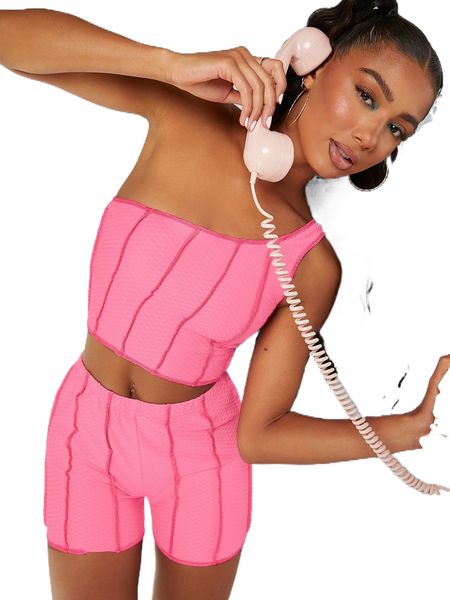 stitching one shoulder crop & shorts v3tn#, White