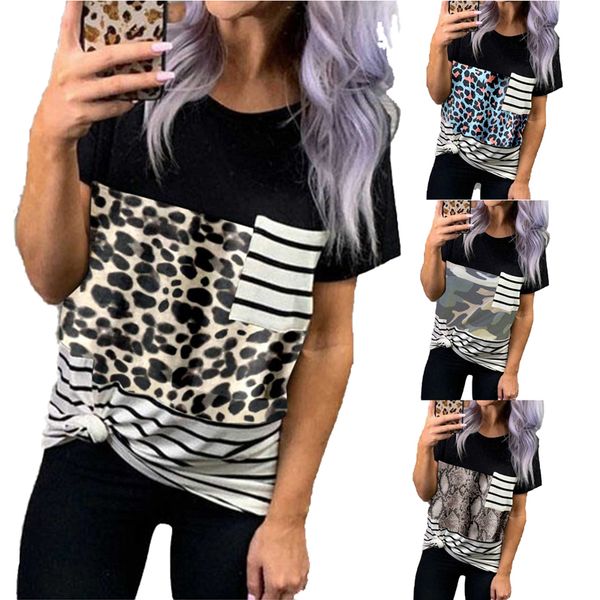 new women's t-shirt design summer camouflage leopard snake print blue spot stripe splicing short sleeve casual t-shirts, White
new women's t-shirt design summer camouflage leopard snake print blue spot stripe splicing short sleeve casual t-shirts, White