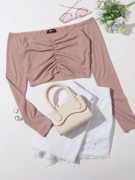 ruched detail crop bardot r4xg#, White