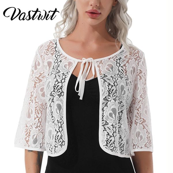 women 3/4 sleeve lace shrug cardigan elegant bolero outwear fashion wedding party dress cover up shawl coat 220719, Black;brown
women 3/4 sleeve lace shrug cardigan elegant bolero outwear fashion wedding party dress cover up shawl coat 220719, Black;brown