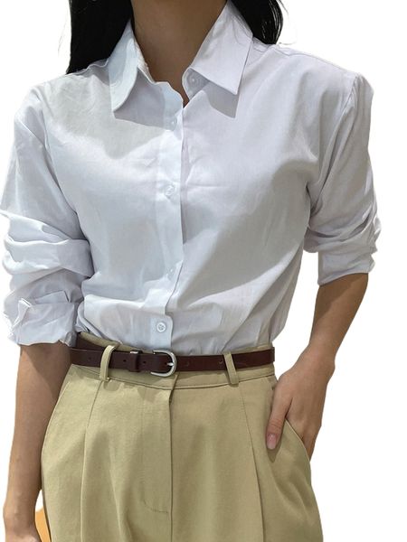 dazy solid button front shirt 24fh#, White