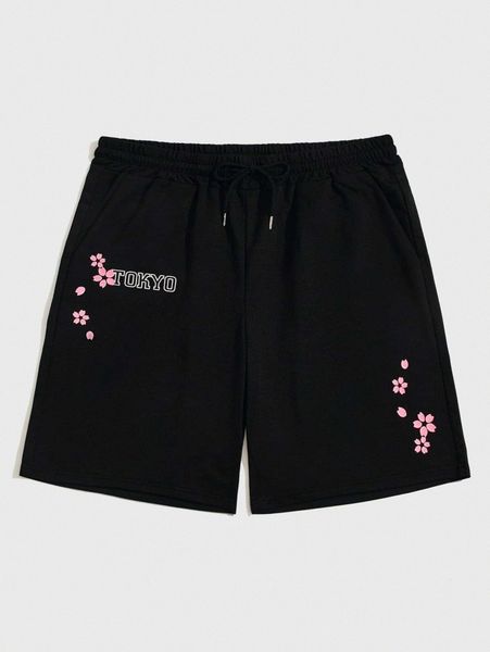 romwe guys floral print shorts o794#, White;black