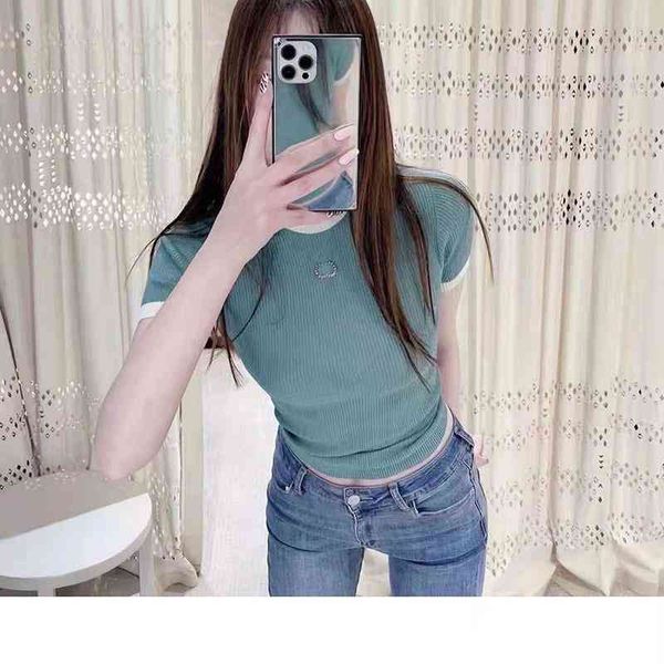 women's t-shirt summer rush style small fragrance stitched sweater letter embroidery thin women's t-shirt, White
women's t-shirt summer rush style small fragrance stitched sweater letter embroidery thin women's t-shirt, White