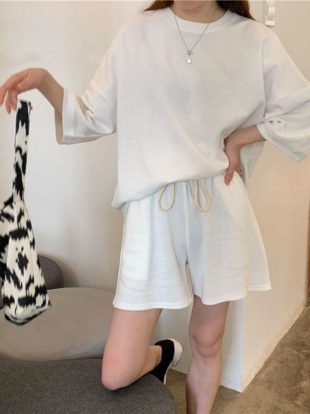 solid knit 2 pcs women set o neck long sleeve tshirt + high waist hip elastic shorts spring causal polyester sweat suits, White;black
solid knit 2 pcs women set o neck long sleeve tshirt + high waist hip elastic shorts spring causal polyester sweat suits, White;black