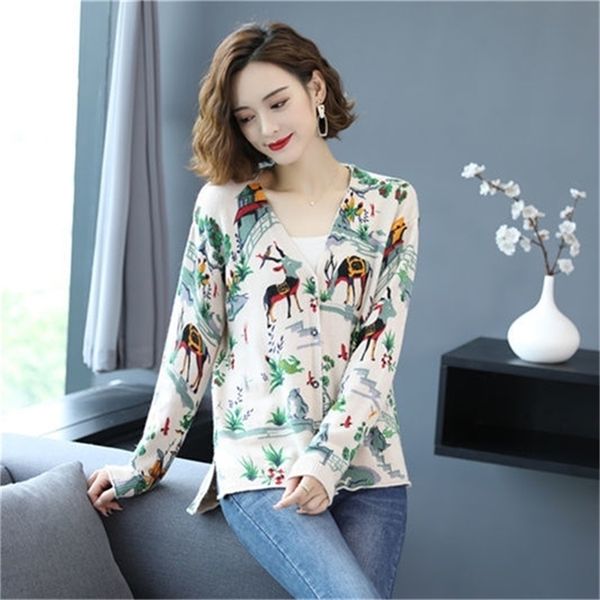 printed knitted cardigan women s sweater jacket fashion spring and autumn thin v neck outer wear 210427, White;black
printed knitted cardigan women s sweater jacket fashion spring and autumn thin v neck outer wear 210427, White;black