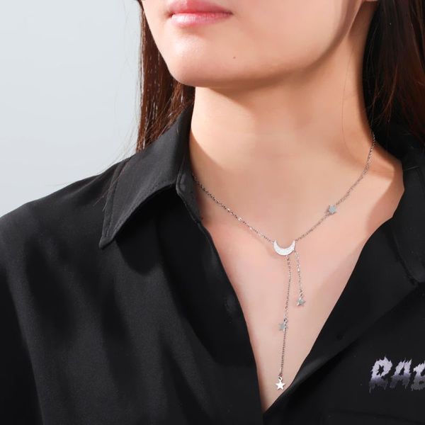 pendant necklaces skyrim moon star women's necklace stainless steel simple aesthetic female choker chain 2022 trend jewelry gifts bijou, Silver
pendant necklaces skyrim moon star women's necklace stainless steel simple aesthetic female choker chain 2022 trend jewelry gifts bijou, Silver