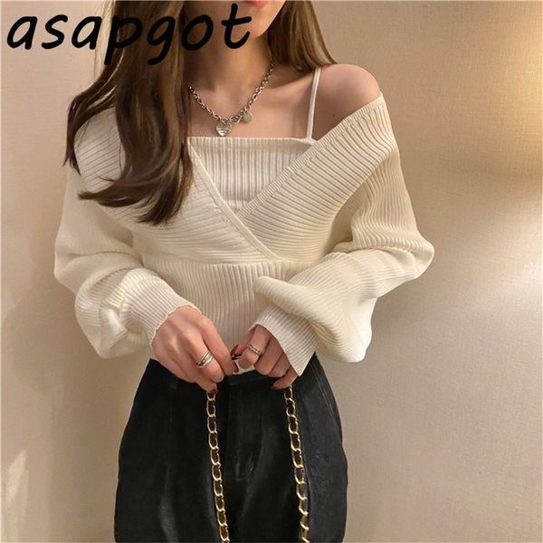 temperament solid slim autumn short v neck white knitted bottom fake two pieces pullovers sweaters lady fashion chic korea 220321
temperament solid slim autumn short v neck white knitted bottom fake two pieces pullovers sweaters lady fashion chic korea 220321