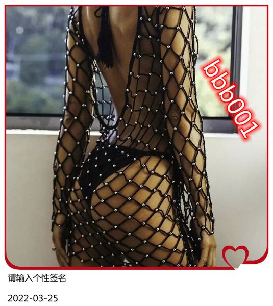 women's swimwear summer mesh cover-ups pearl beach swimming suits fishnet hollow out dress, White;black
women's swimwear summer mesh cover-ups pearl beach swimming suits fishnet hollow out dress, White;black
