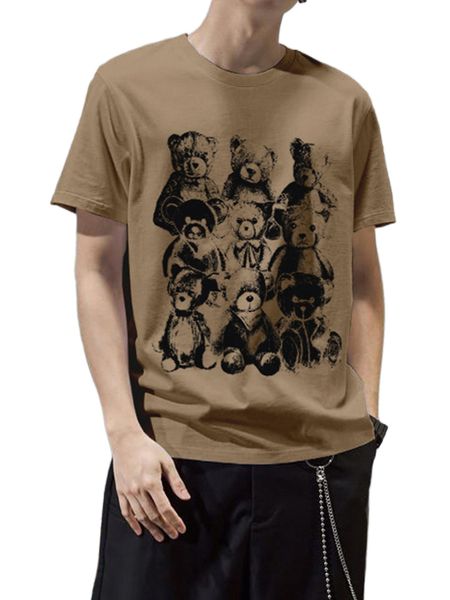 men bear print tee p1wi#, White;black