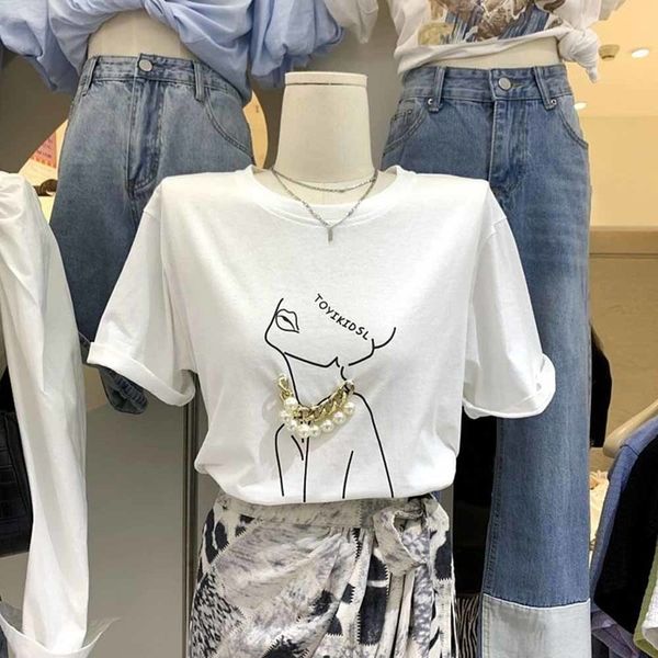 2022 summer new beaded korean casual short-sleeved t-shirt female letter print t shirt women tees 220613, White
2022 summer new beaded korean casual short-sleeved t-shirt female letter print t shirt women tees 220613, White