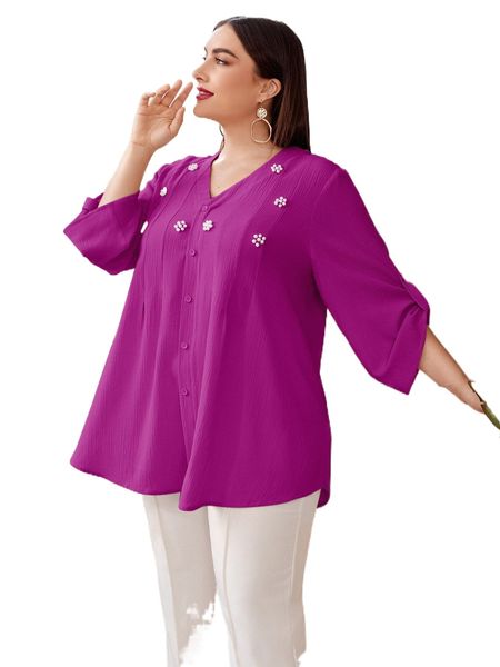 plus pearl detail roll tab sleeve blouse 81xh#, Black
plus pearl detail roll tab sleeve blouse 81xh#, Black