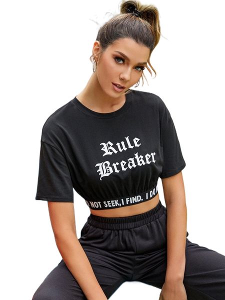 letter graphic drop shoulder tee k7e1#, White 
letter graphic drop shoulder tee k7e1#, White