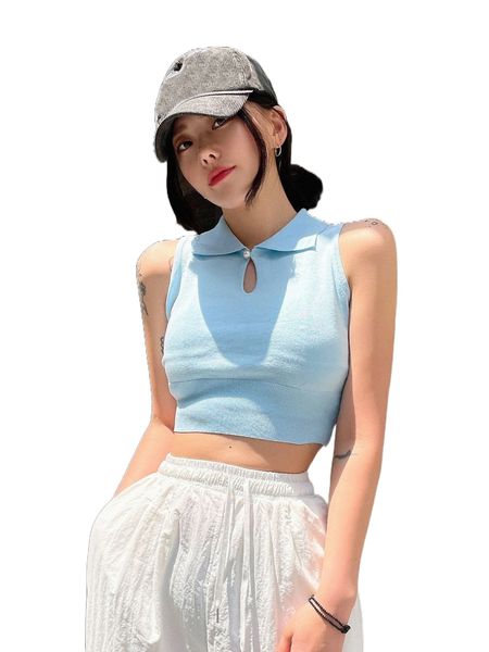 dazy keyhole neck crop sweater vest z73l#, White;black 
dazy keyhole neck crop sweater vest z73l#, White;black