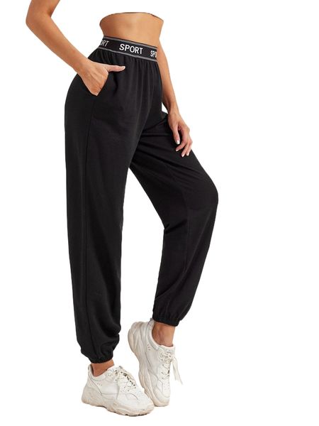 letter tape pocket joggers q602#, Black;white