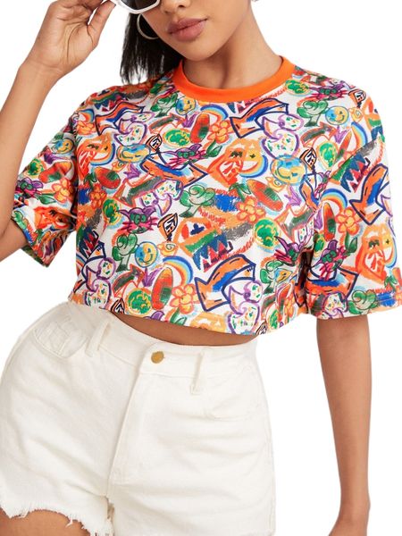 graffiti print drop shoulder crop tee b4th#, White
graffiti print drop shoulder crop tee b4th#, White