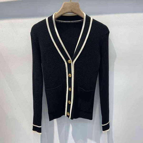 women's knits & tees yuan quality autumn v-neck carved gold button contrast cardigan women's sweater, White
women's knits & tees yuan quality autumn v-neck carved gold button contrast cardigan women's sweater, White