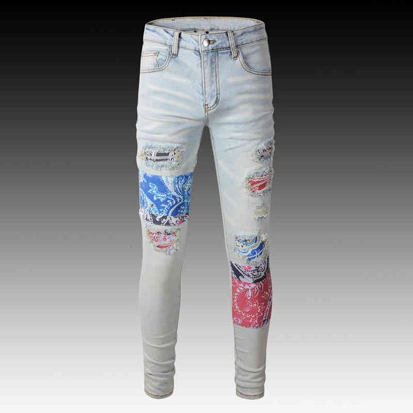men's jeans high street fashion brand light color patch hole jeans men's elastic slim high-end leggings mtey, Blue
men's jeans high street fashion brand light color patch hole jeans men's elastic slim high-end leggings mtey, Blue
