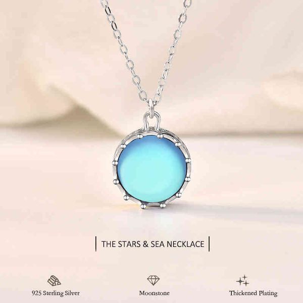 original design the star and sea pendant necklace with blue moonstone for women anniversary valentine's day fine jewelry gift, Silver
original design the star and sea pendant necklace with blue moonstone for women anniversary valentine's day fine jewelry gift, Silver