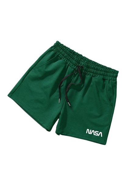 men letter graphic drawstring waist shorts k1j3#, White;black