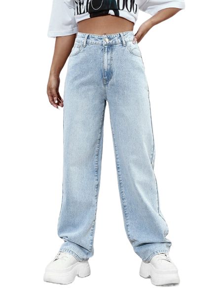 slant pocket straight leg jeans 431v#, Blue 
slant pocket straight leg jeans 431v#, Blue