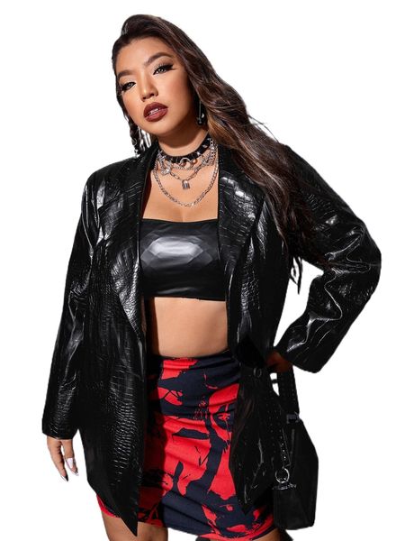 plus crocodile embossed pu leather blazer s3o8#, Black
plus crocodile embossed pu leather blazer s3o8#, Black