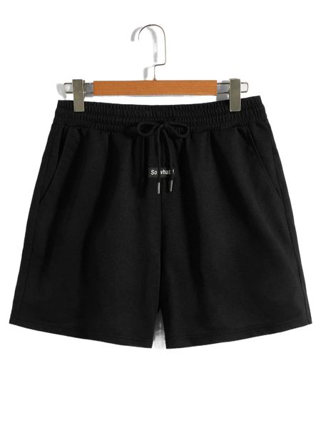 men patch detail drawstring waist shorts q40a#, White;black