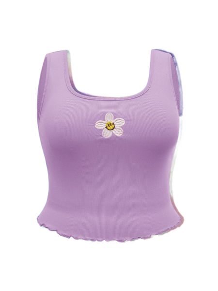 plus floral & expression embroidery lettuce trim tank 26jx#, Black