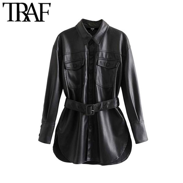 traf women vintage stylish faux leather with belted jacket coat fashion long sleeve pockets side vents pu outerwear chic 210923, Black
traf women vintage stylish faux leather with belted jacket coat fashion long sleeve pockets side vents pu outerwear chic 210923, Black