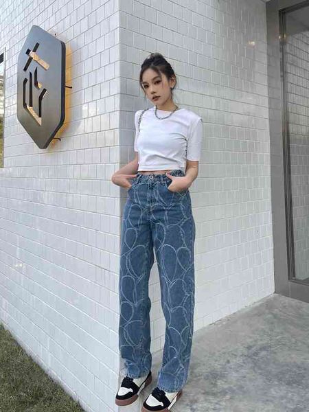 women's jeans chaopai spring and summer design cherishes the printed denim pants, high waist straight tube wide leg showing a slim fit, Blue
women's jeans chaopai spring and summer design cherishes the printed denim pants, high waist straight tube wide leg showing a slim fit, Blue