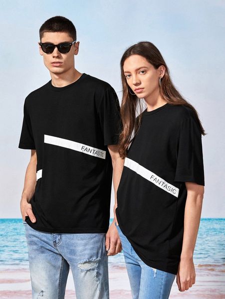 1pc letter graphic round neck tee g6at#, White;black 
1pc letter graphic round neck tee g6at#, White;black