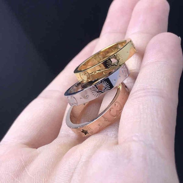 factory outlet new hollow star couple ring rose gold high technology, Silver