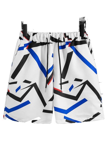 men random geo print drawstring waist shorts q9bz#, White;black 
men random geo print drawstring waist shorts q9bz#, White;black