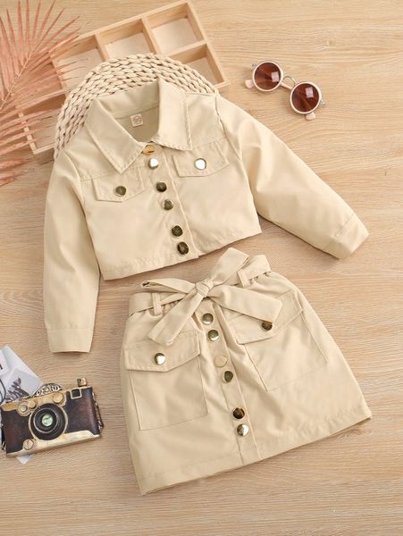 toddler girls flap detail jacket & belted skirt she, White