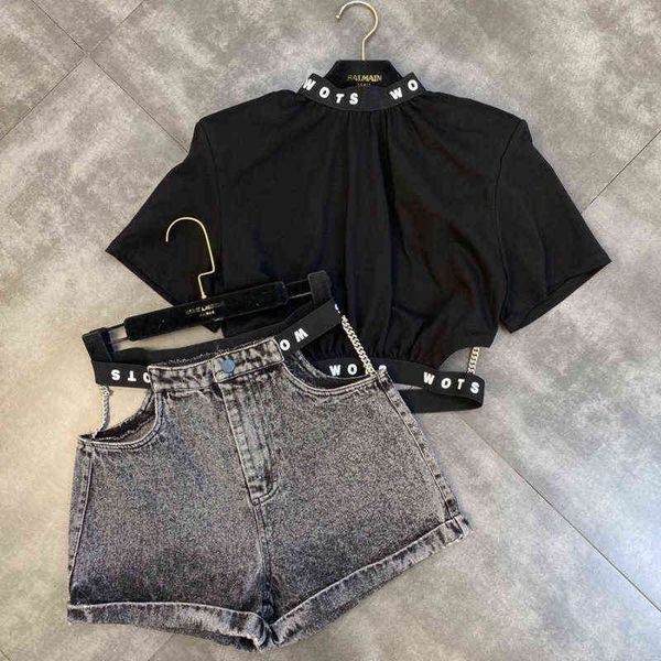 premium fashion design short sleeve stand collar crop tshirt denim shorts hollow out waist two piece set outfits gc041, White
premium fashion design short sleeve stand collar crop tshirt denim shorts hollow out waist two piece set outfits gc041, White
